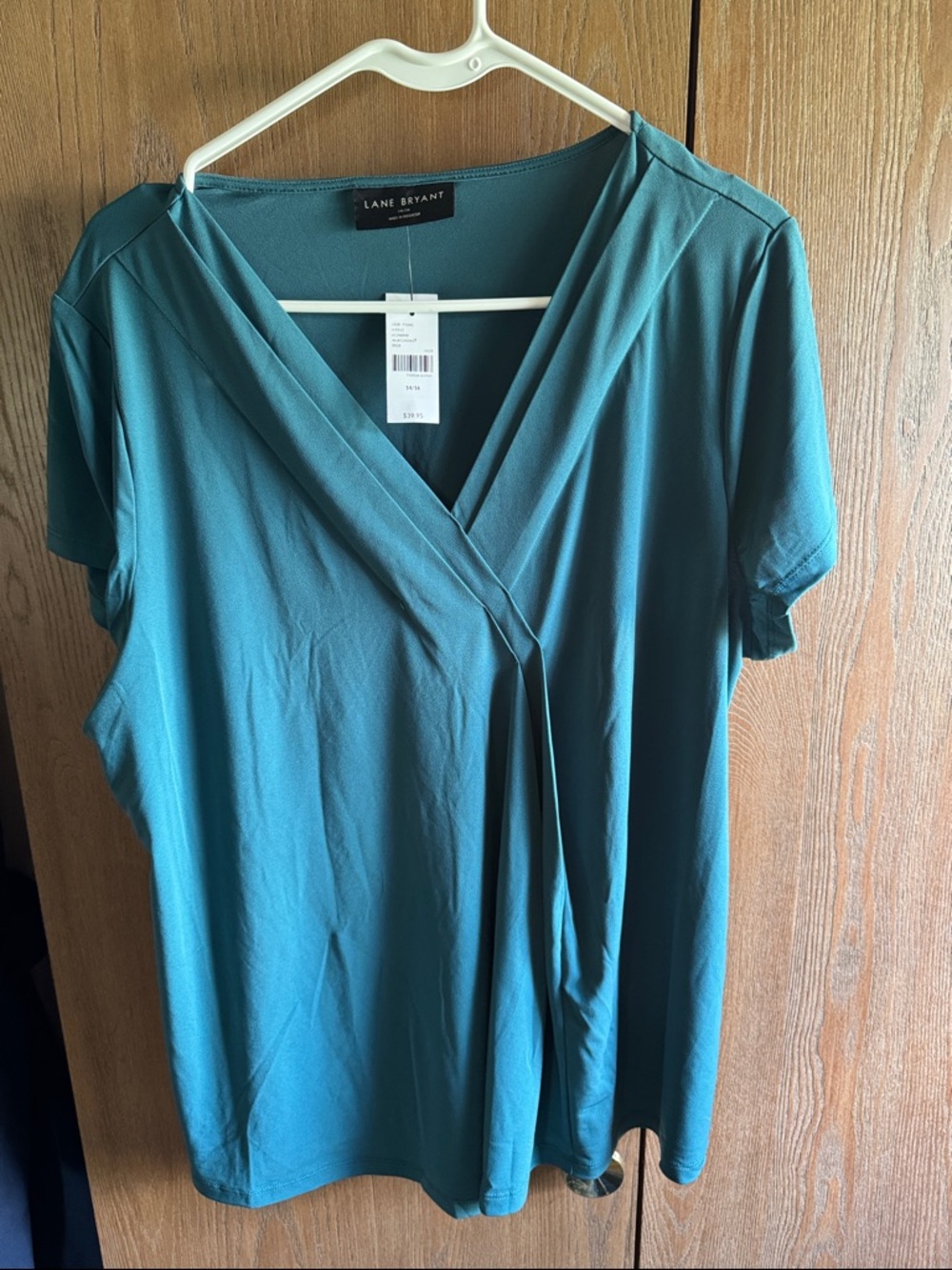 Lane Bryant Teal Short Sleeve Wrap-Style V-Neck Top